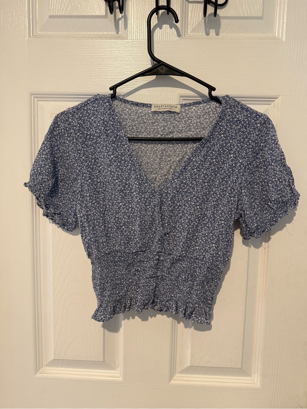 Blue Floral V-Neck Smocked Waist Top